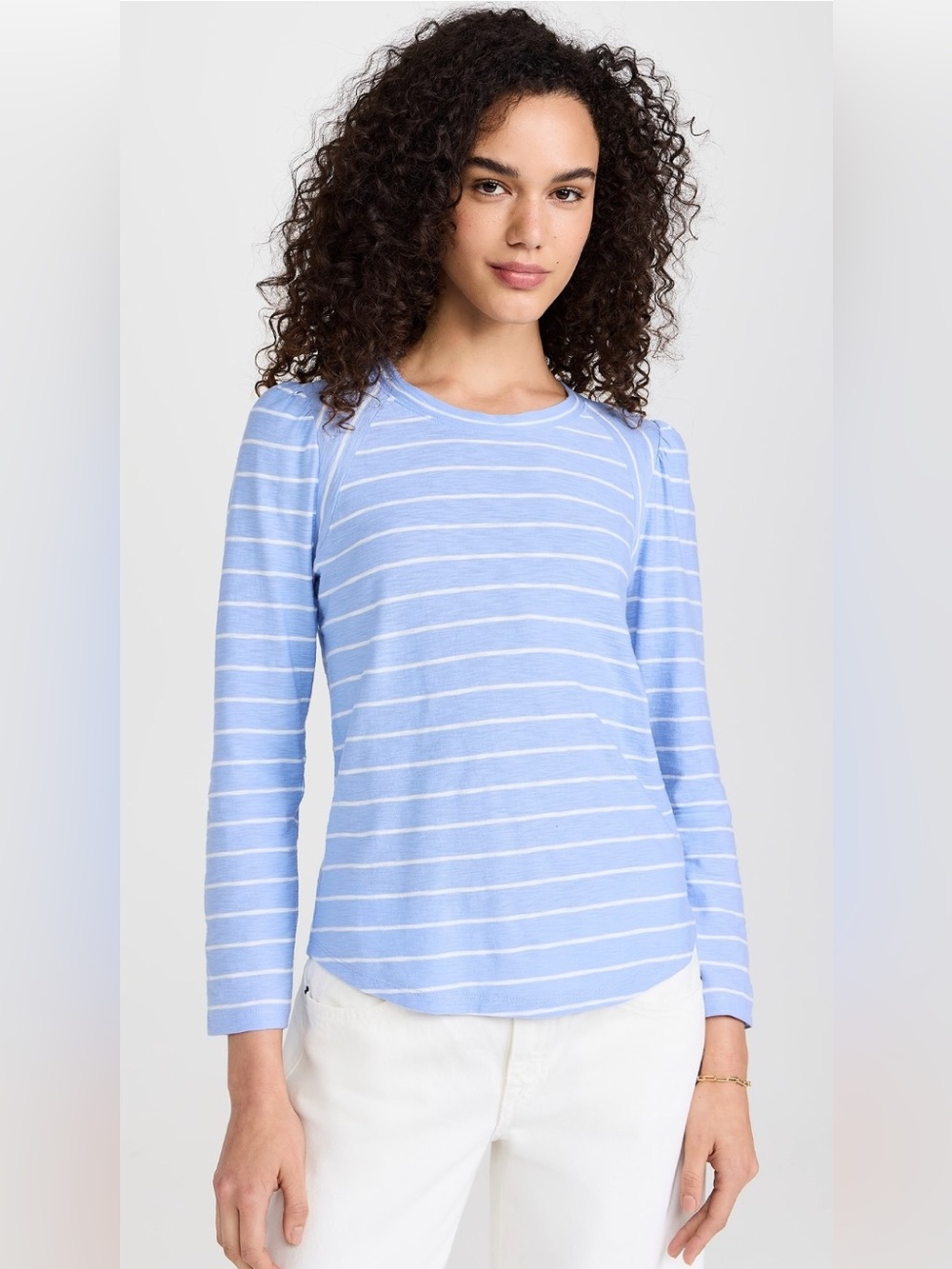 Veronica Beard Jeans Mason Baseball Tee in White/Hydrangea